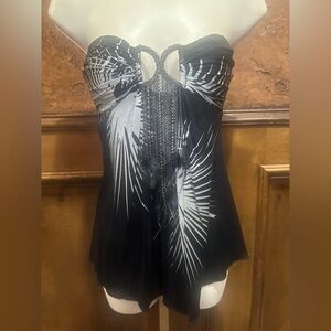 NWT SIZE S Sky Black and Silver Strapless silk Blouse